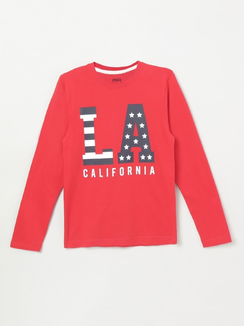 

max Boys Red Printed Round Neck T-shirt