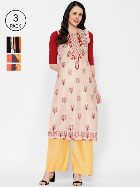 

7Threads Women Pack Of 3 Multicoloured Printed A-Line Kurtas, Multi