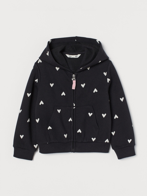 

H&M Girls Black Printed Zip-Through Hoodie