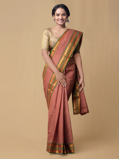 

Unnati Silks Maroon Cotton Solid Handcrafted Venkatgiri Saree