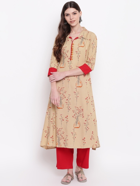 

Khushal K Women Beige Printed Kurta with Palazzos