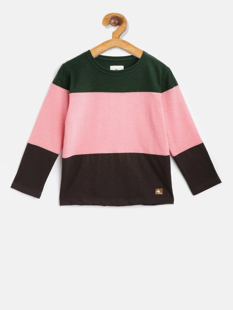

Cherry Crumble Boys Pink Colourblocked Round Neck T-shirt