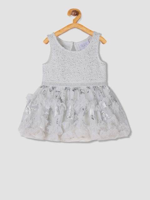 

The Childrens Place Girls White Self Design Fit and Flare Dress