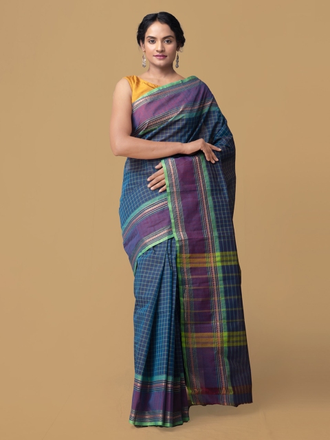 

Unnati Silks Blue Checked Chettinad Saree