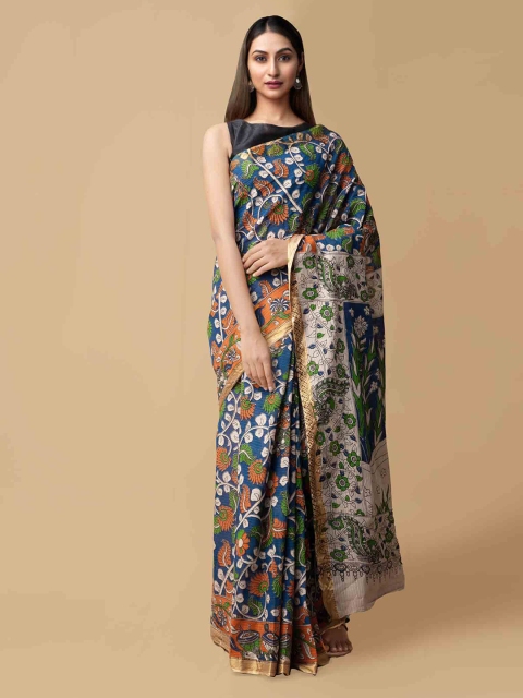 

Unnati Silks Blue & Beige Pure Cotton Printed Kota Saree
