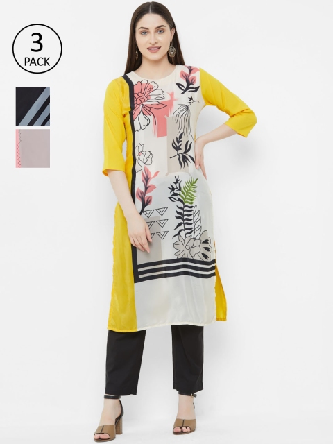 

7Threads Women Pack of 3 Multicoloured Printed Straight Kurtas, Multi