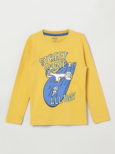 

max Boys Yellow Printed Round Neck T-shirt