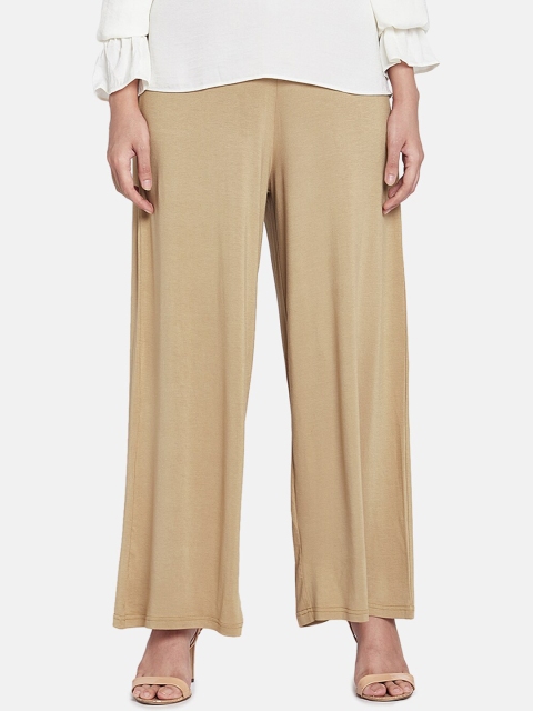 

Go Colors Women Taupe Coloured Solid Wide Leg Palazzos