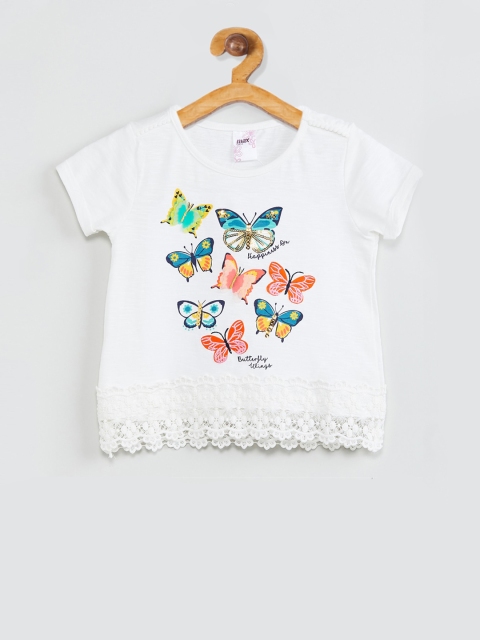 

max Girls White & Blue Printed Top