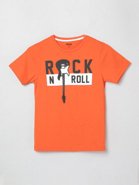 

max Boys Orange Printed Round Neck T-shirt