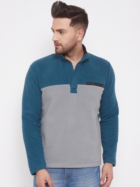 

HARBORNBAY Men Teal Blue & Grey Colourblocked Sweatshirt
