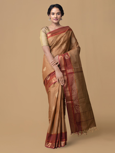 

Unnati Silks Brown Pure Cotton Printed Handloom Uppada Saree