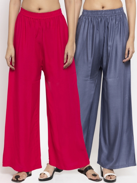

NEUDIS by Dhrohar Women Pack Of 2 Solid Flared Palazzos, Magenta