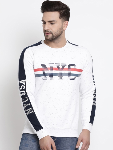 

COBB Men Off-White & Navy Blue Printed Sweatshirt