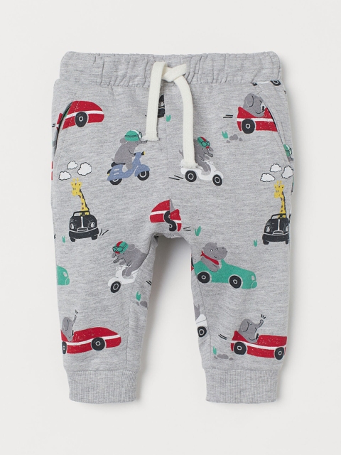 

H&M Boys Grey Melange & Red Printed Cotton Joggers