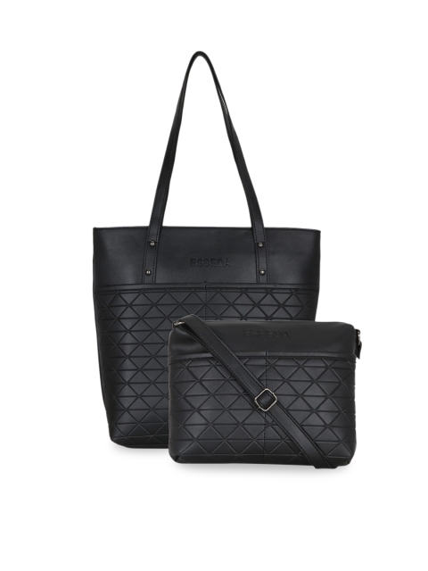 

ESBEDA Black Textured Shoulder Bag With Sling Bag