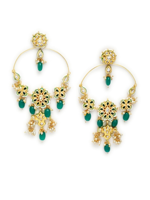 

DUGRISTYLE Green & Gold-Plated Contemporary Drop Earrings