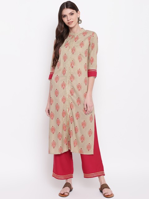 

Khushal K Women Brown & Red Printed Kurta with Palazzos