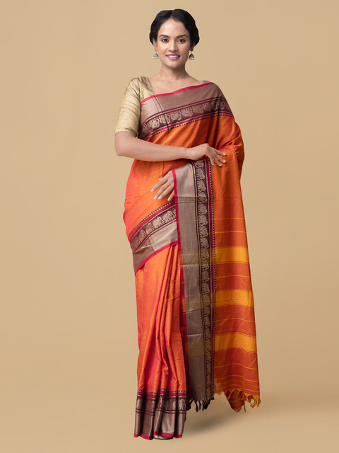 

Unnati Silks Orange Woven Design Narayan Peth Saree