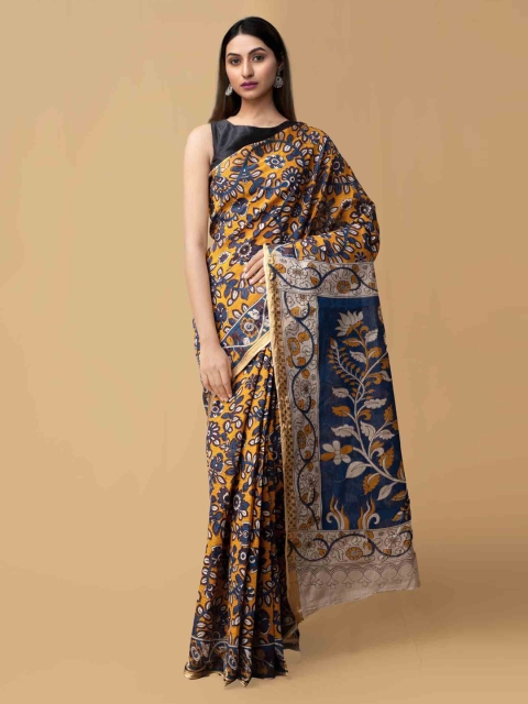 

Unnati Silks Orange Cotton Kalamkari Printed Kota Saree