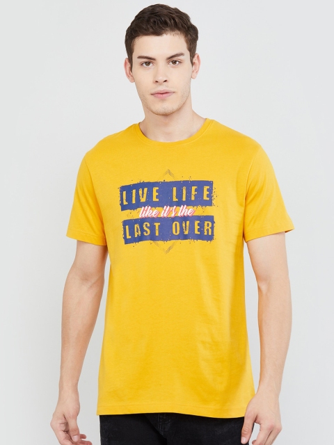 

max Men Yellow & Blue Printed Round Neck T-shirt
