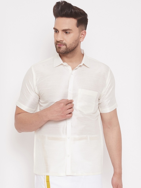 

VASTRAMAY Men Cream-Coloured Regular Fit Solid Party Shirt