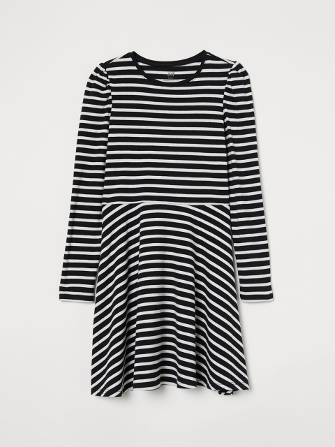 

H&M Girls Black & White Cotton Jersey Sustainable Dress