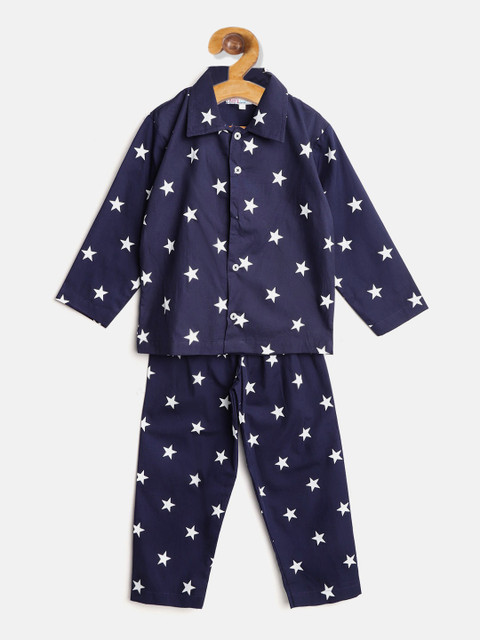 

Kids Clan Kids Navy Blue & White Star Printed Night Suit