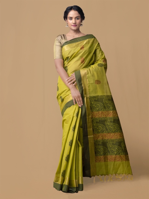 

Unnati Silks Green Pure Cotton Woven Design Uppada Saree