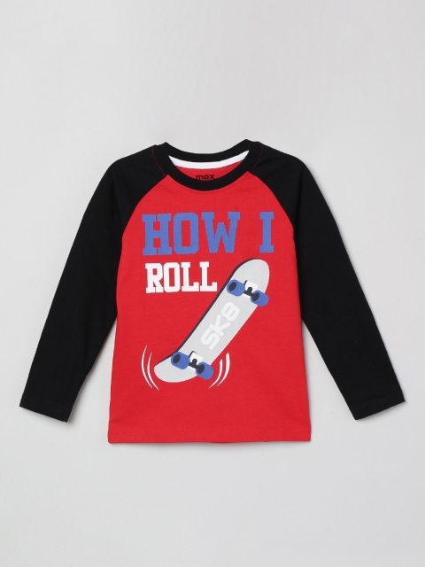 

max Boys Red Printed Round Neck T-shirt