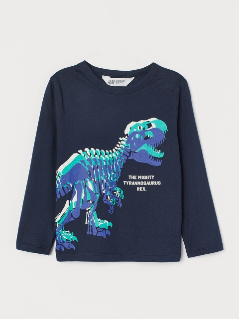 

H&M Boys Navy Blue Printed Jersey Top