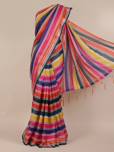 

Pothys Multicoloured Striped Linen Blend Saree, Multi