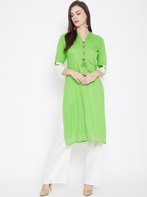 

Prakhya Women Green & White Embroidered Kurta with Trousers