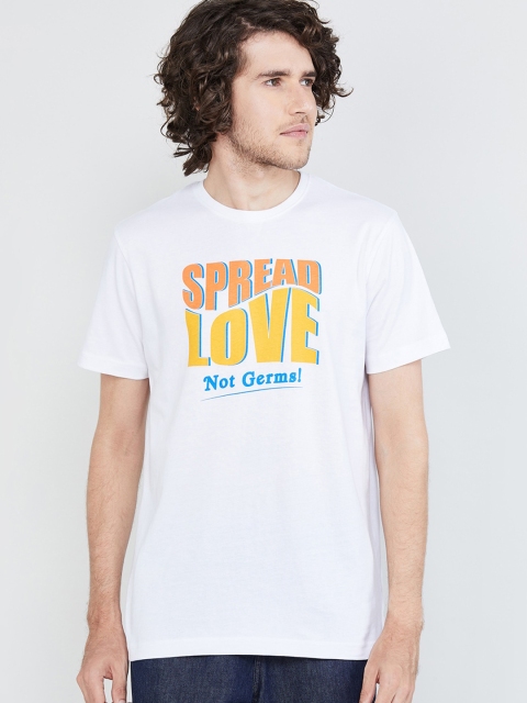 

max Men White Printed Cotton Round Neck T-shirt