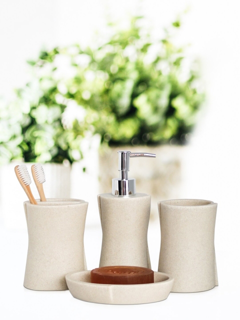 

Shresmo Set Of 4 Beige Solid Ceramic Bathroom Accessories