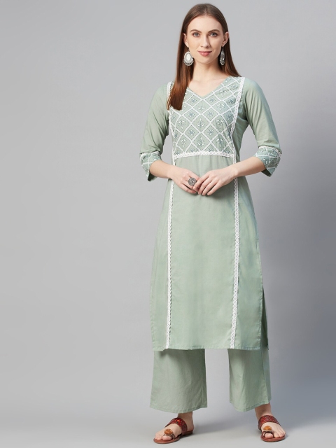 

ZIYAA Women Green Screen Print Straight Kurta