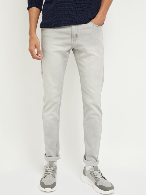 

max Men Grey Skinny Fit Mid-Rise Low Distress Jeans