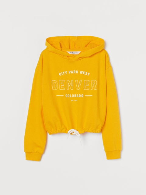 

H&M Girls Yellow Printed Boxy Hoodie