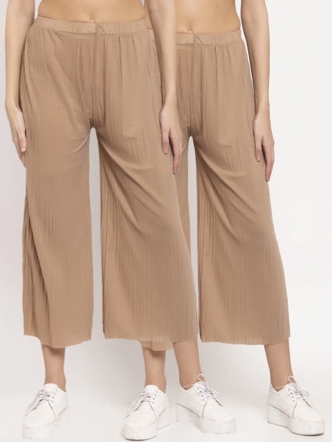 

KLOTTHE Women Pack of 2 Beige Solid Wide Leg Palazzos