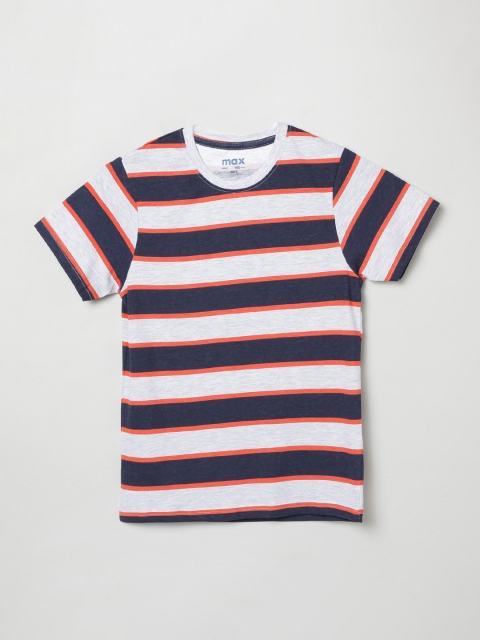 

max Boys Grey Navy Blue Striped Round Neck Cotton Pure Cotton T-shirt