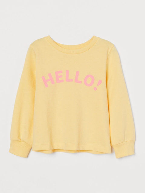 H&M Girls Yellow Printed Cotton Sweatshirt