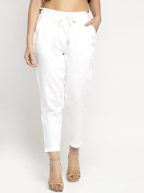 

Ayaany Women White Solid Regular Trousers