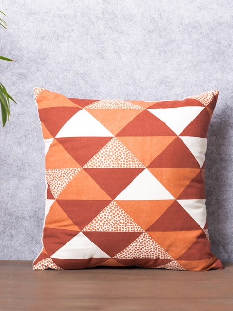 

PETAL HOME Rust Orange & White Screen Printed Square Cushion Cover