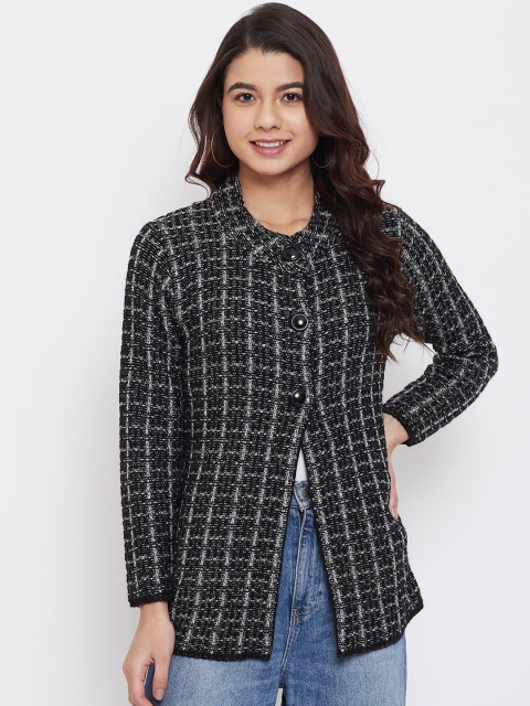 

Zigo Women Black & White Self-Design Cardigan Sweater