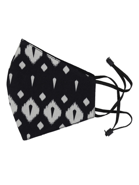 

India Circus by Krsnaa Mehta Unisex Black & White Printed 3-Ply Conifer Symmetry Cloth Mask
