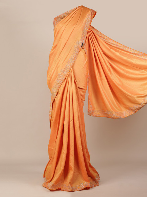 

Pothys Orange & White Beads and Stones Jute Silk Saree