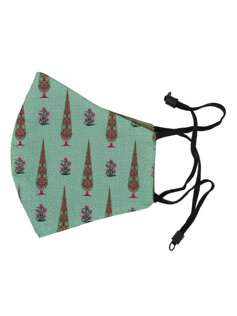 

India Circus by Krsnaa Mehta Unisex Green & Pink Ethnic Printed 3-Ply Cloth Face Mask
