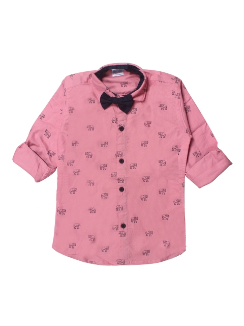 

Polka Tots Boys Pink Regular Fit Printed Cotton Casual Shirt