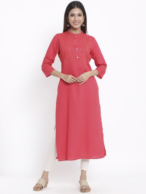 

kipek Women Peach-Coloured & Pink Solid Straight Kurta
