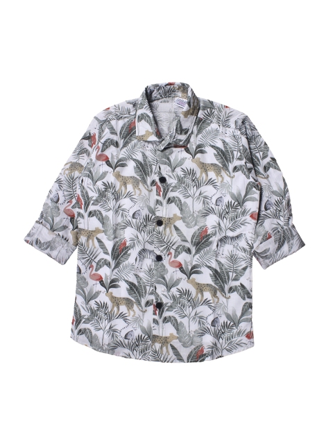 

Polka Tots Boys White & Grey Regular Fit Printed Cotton Casual Shirt